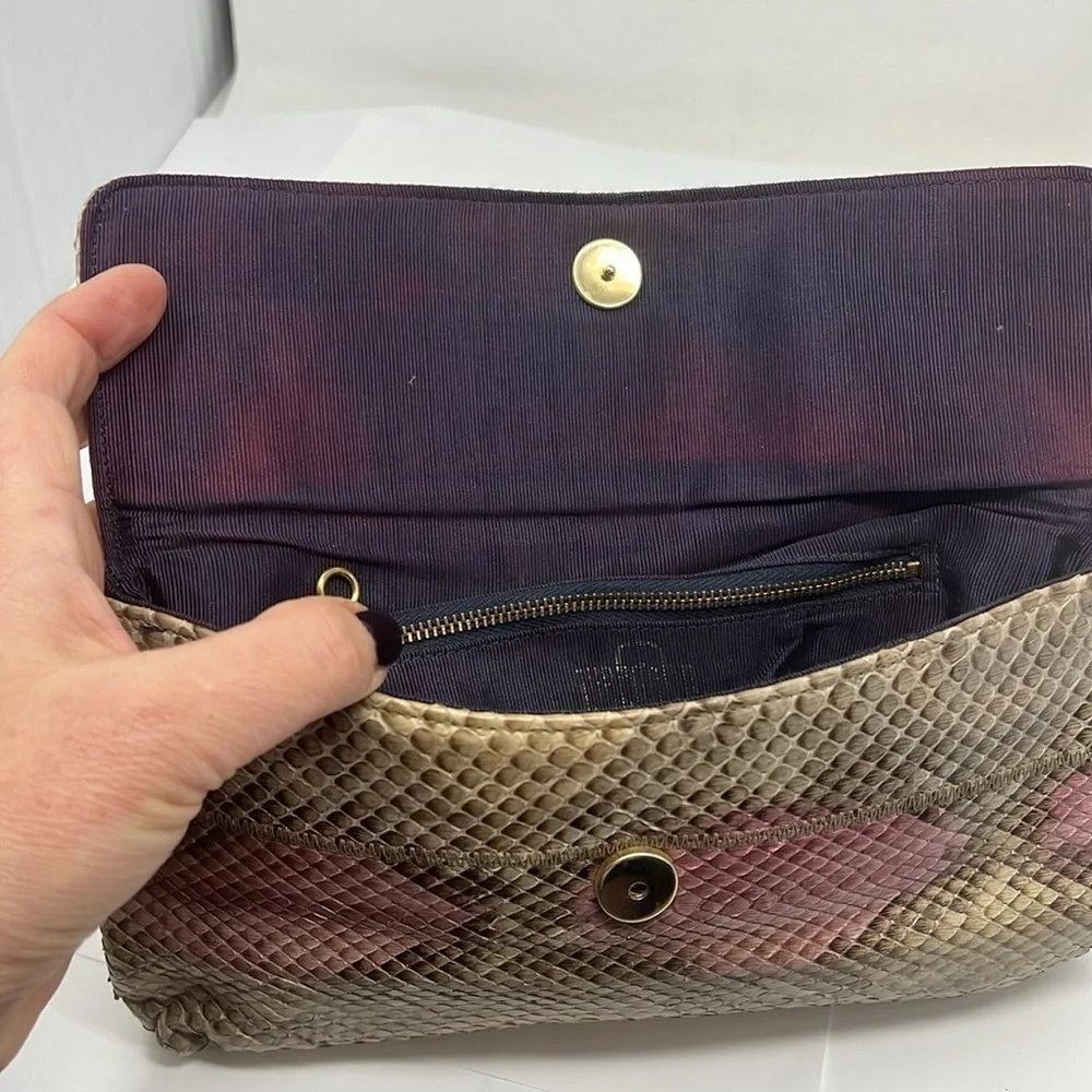Marigold Snakeskin Flap Snap Clutch Bag